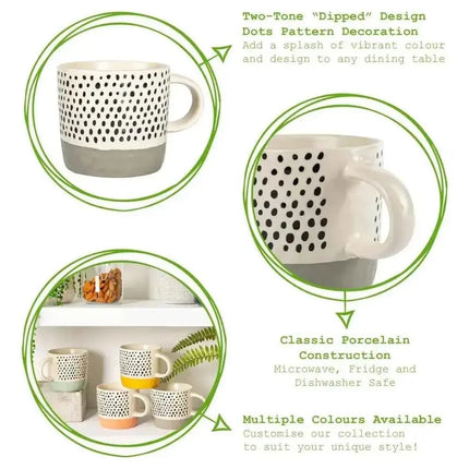 Nicola Spring Ceramic Dipped Dots Coffee Mug - 385ml - Grey