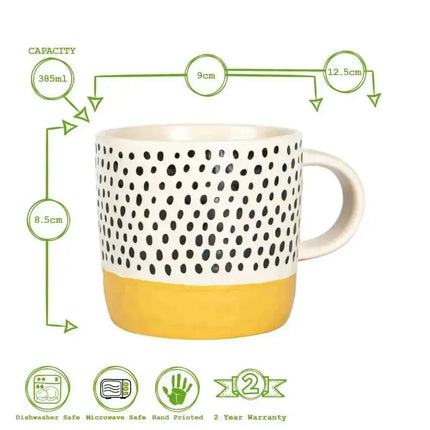 Nicola Spring Ceramic Dipped Dots Coffee Mug 385ml Mustard