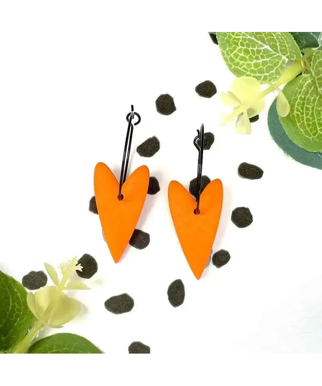 Orange Heart Hoop Earrings - Polymer Clay