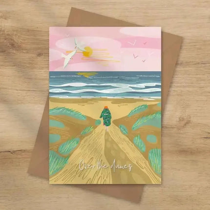 Over the dunes greeting card - wild swimming card dry robe