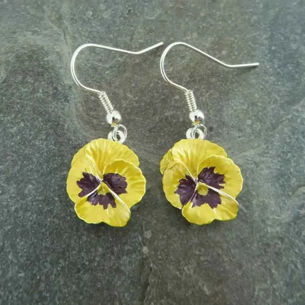 Pansy Yellow Flower Single Drop Hook Earrings