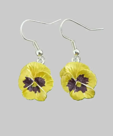 Pansy Yellow Flower Single Drop Hook Earrings