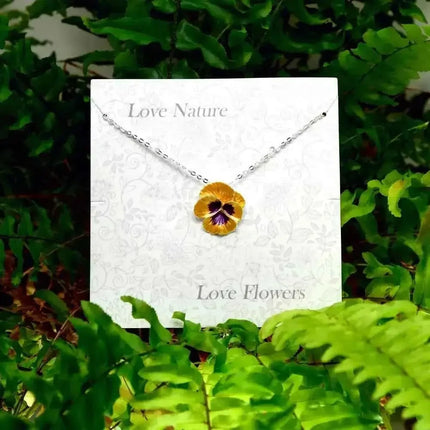 Pansy Yellow Flower Pendant Necklace
