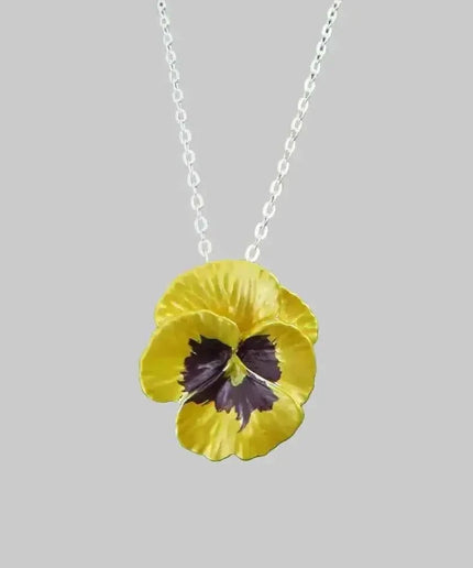 Pansy Yellow Flower Pendant Necklace