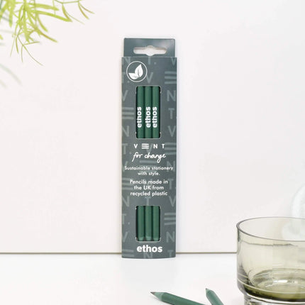 Writing Pencils Pack of 3 recycled - various designs emerald green