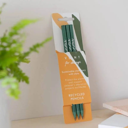 Writing Pencils Pack of 3 recycled - various designs olive