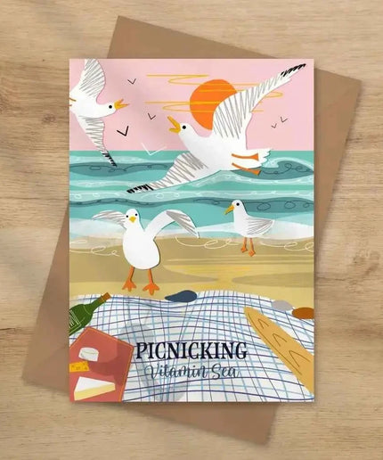 Picnicking Coastal card seaside greeting card seagull cards
