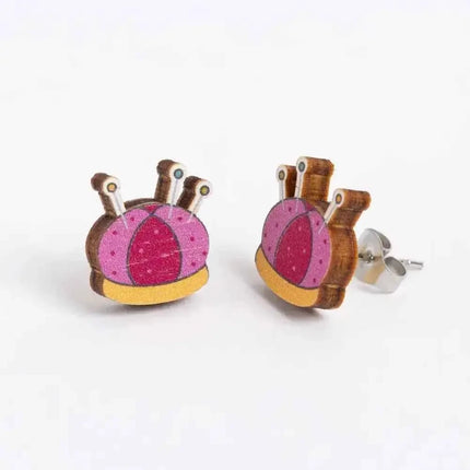 Pincushion Wooden Earrings - Craft themed Jewellery
