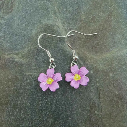 Primrose Pink Flower Single Drop Hook Earrings