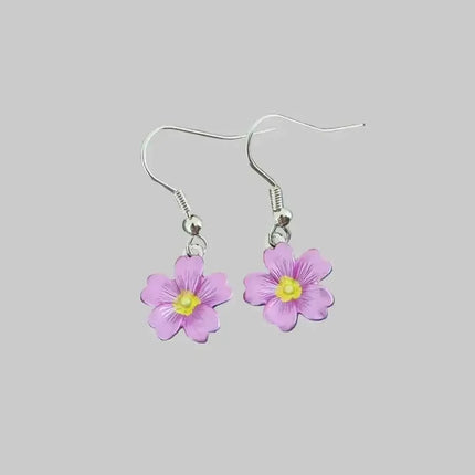 Primrose Pink Flower Single Drop Hook Earrings