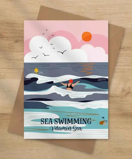 Sea swimming Vitamin sea greeting card - wild swimming card
