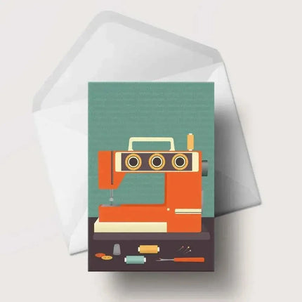 Retro Sewing Machine Greeting Card Blue
