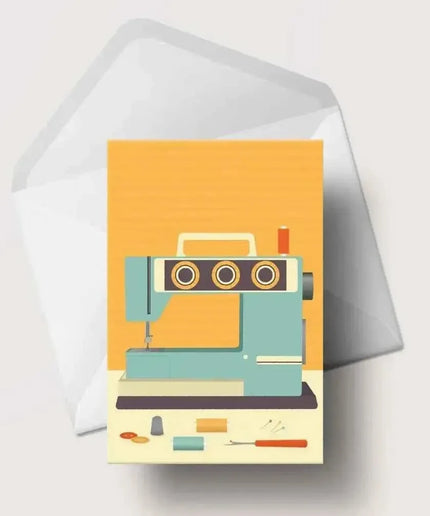 Retro Sewing Machine Greeting Card Orange