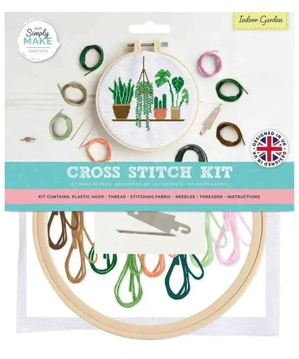 Simply Make Cross Stitch Hoop Embroidery Kit, Indoor Garden