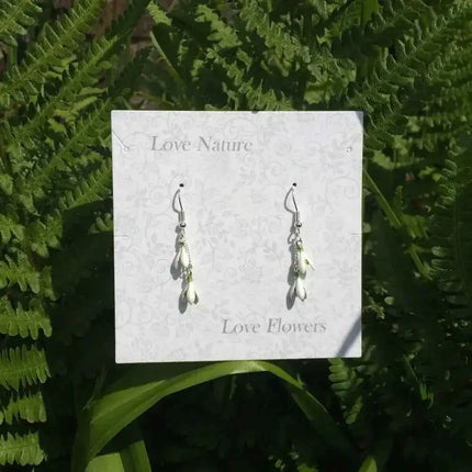 Snowdrop White Flower Drop Hook Earrings Silver Plated