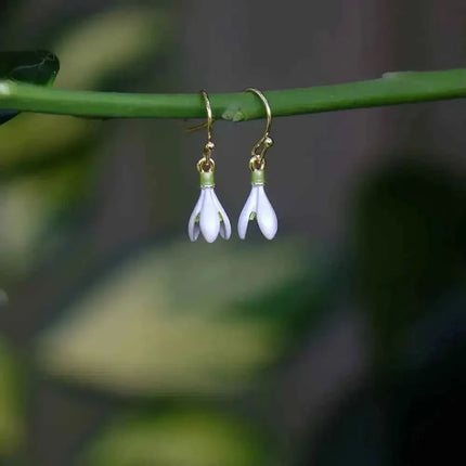 Snowdrop White Flower Single Drop Hook Earrings