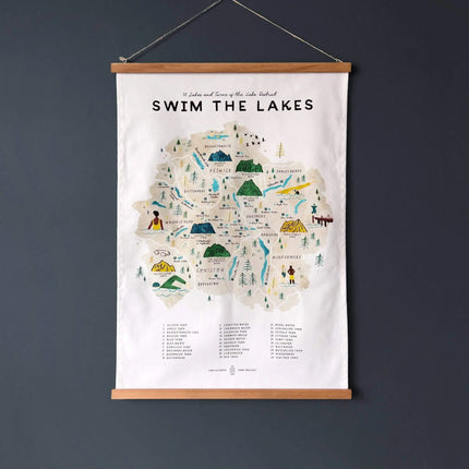 Lake District Map Tea Towel – Swim the Lakes - 30 Lakes and Tarns