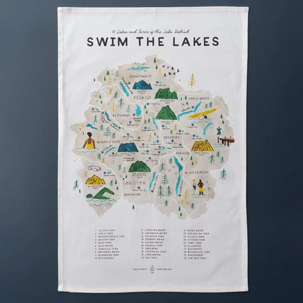 Lake District Map Tea Towel – Swim the Lakes - 30 Lakes and Tarns
