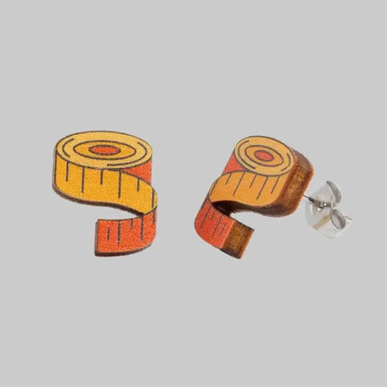 Tape Measure Wooden Earrings - Craft themed Jewellery