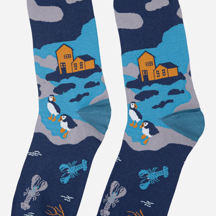 Teal Men's Coastal Scene Print Bamboo Socks
