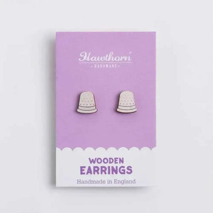 Thimble Wooden Earrings - Craft themed Jewellery