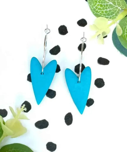 Turquoise Heart Polymer Clay Hoop Earrings