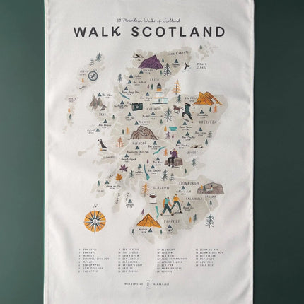 Scotland Walking Map Tea Towel