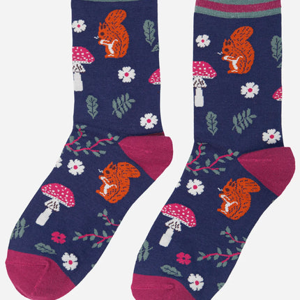 Women's Squirrel Ankle Socks Woodland Animals Toadstools